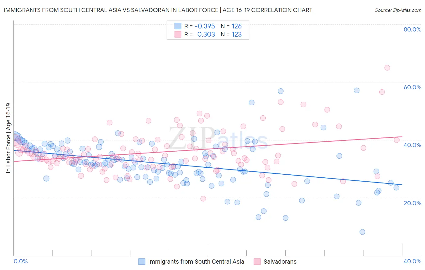 Immigrants from South Central Asia vs Salvadoran In Labor Force | Age 16-19