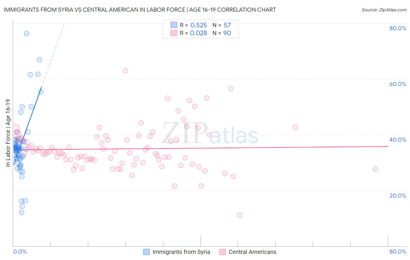 Immigrants from Syria vs Central American In Labor Force | Age 16-19
