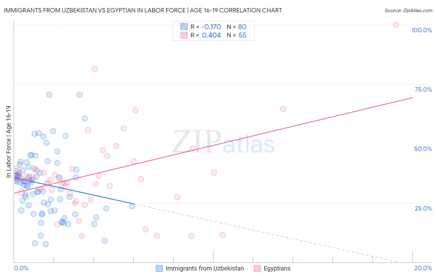 Immigrants from Uzbekistan vs Egyptian In Labor Force | Age 16-19