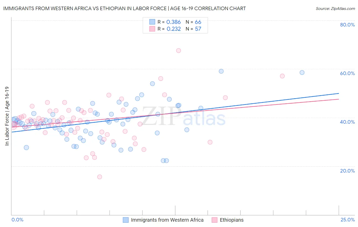 Immigrants from Western Africa vs Ethiopian In Labor Force | Age 16-19