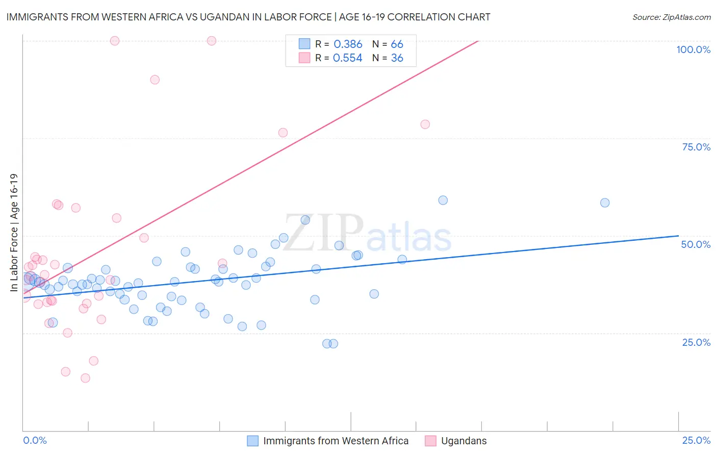 Immigrants from Western Africa vs Ugandan In Labor Force | Age 16-19
