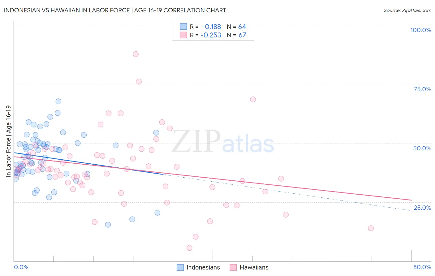 Indonesian vs Hawaiian In Labor Force | Age 16-19