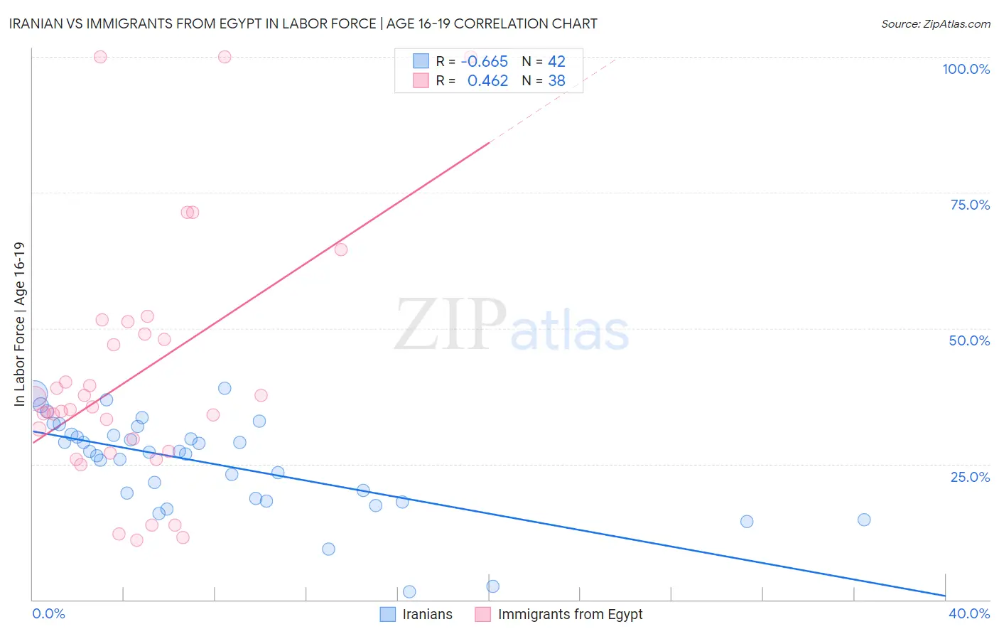 Iranian vs Immigrants from Egypt In Labor Force | Age 16-19