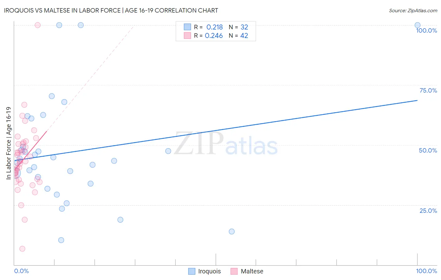 Iroquois vs Maltese In Labor Force | Age 16-19