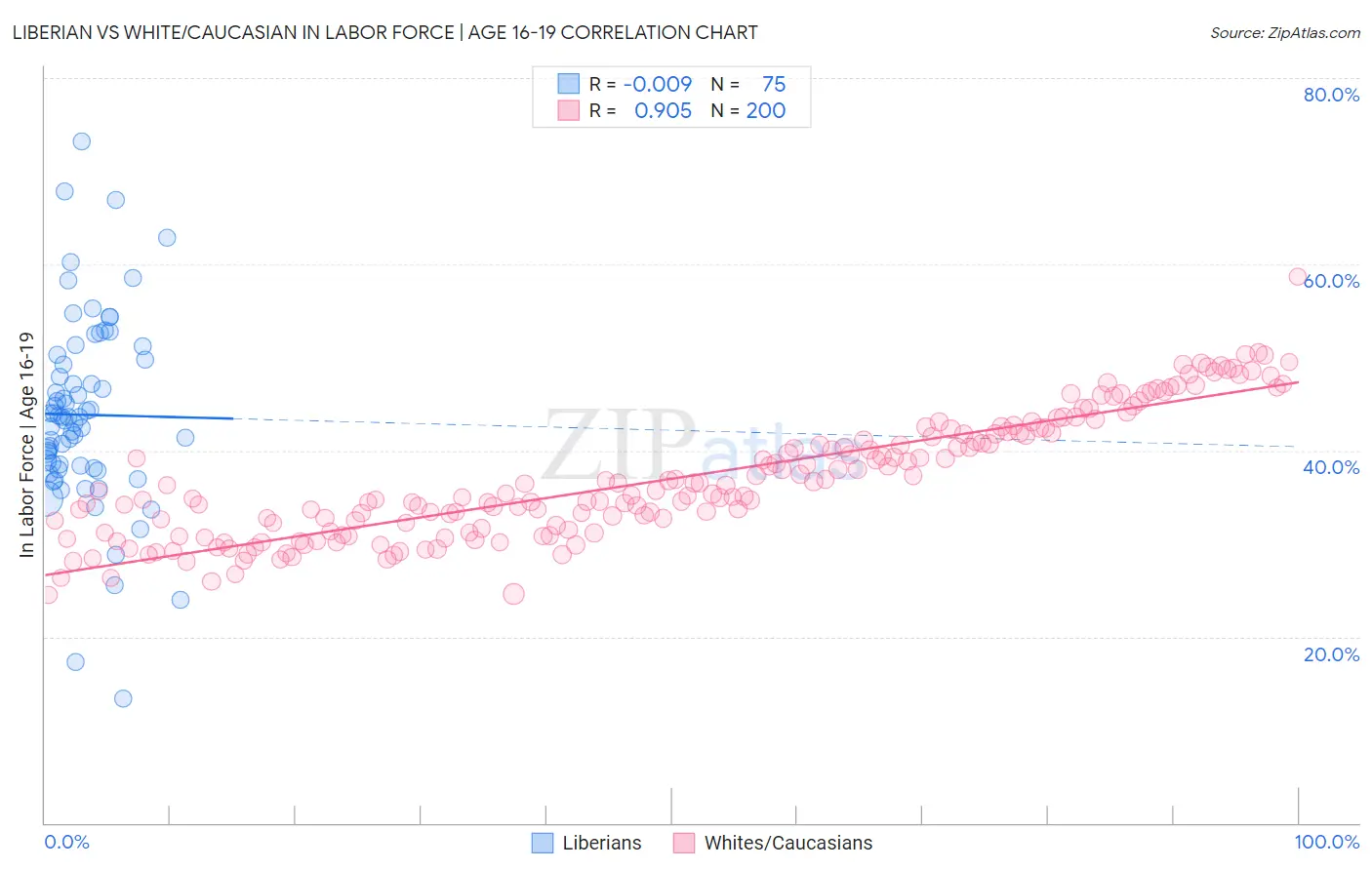 Liberian vs White/Caucasian In Labor Force | Age 16-19