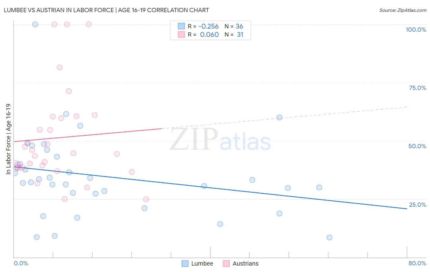 Lumbee vs Austrian In Labor Force | Age 16-19