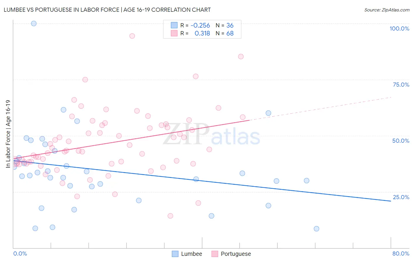 Lumbee vs Portuguese In Labor Force | Age 16-19