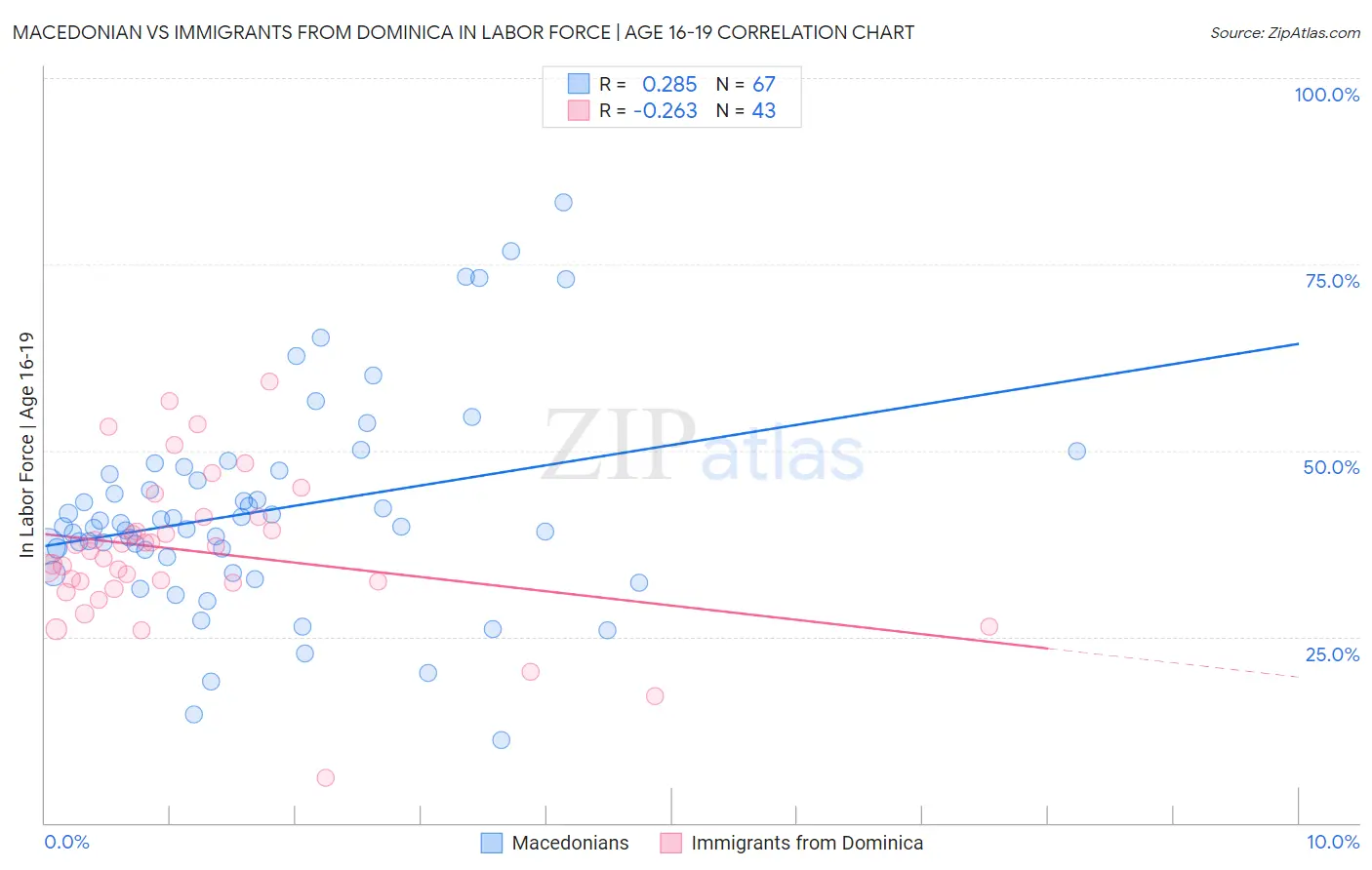 Macedonian vs Immigrants from Dominica In Labor Force | Age 16-19