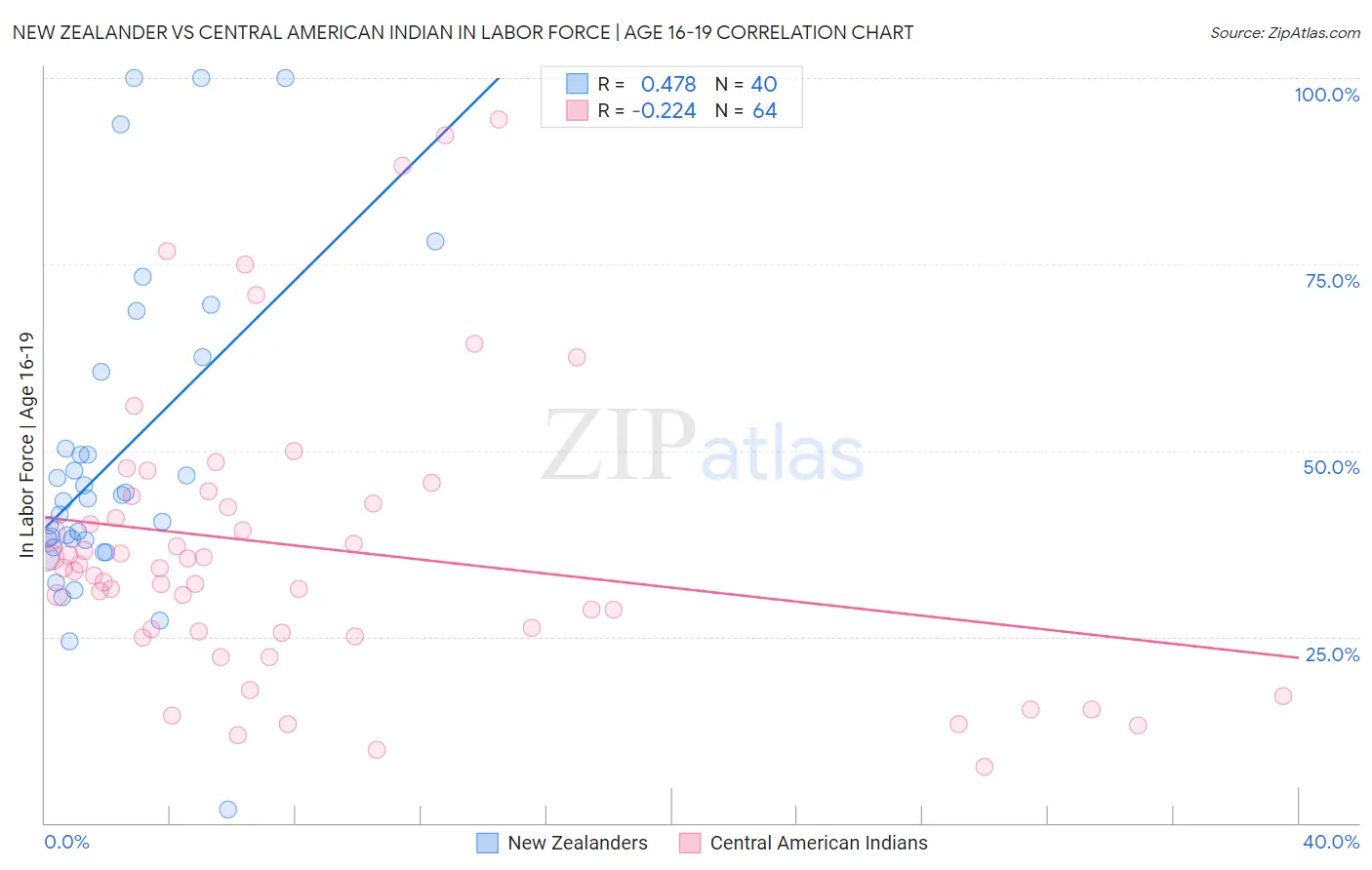 New Zealander vs Central American Indian In Labor Force | Age 16-19