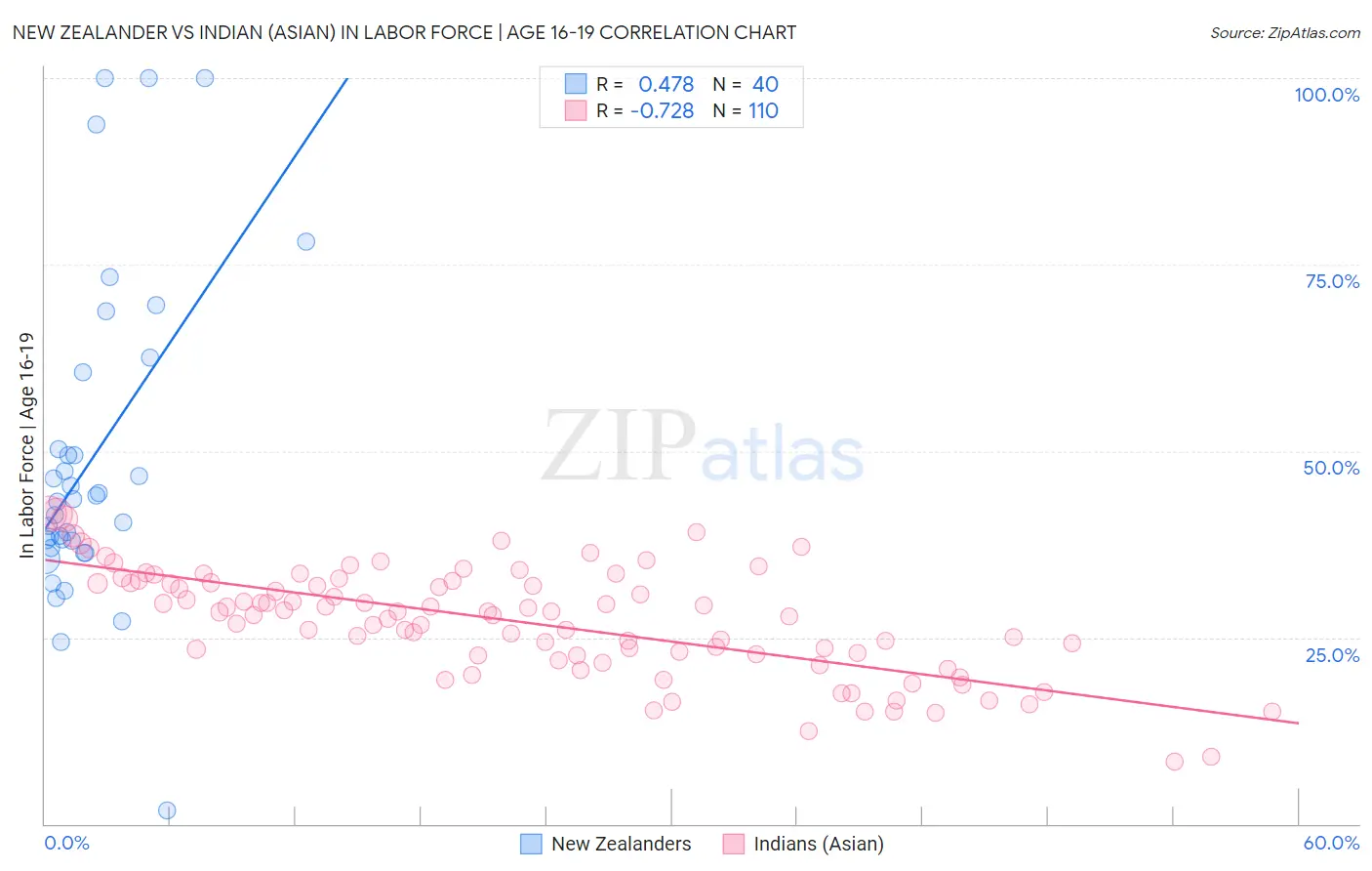 New Zealander vs Indian (Asian) In Labor Force | Age 16-19