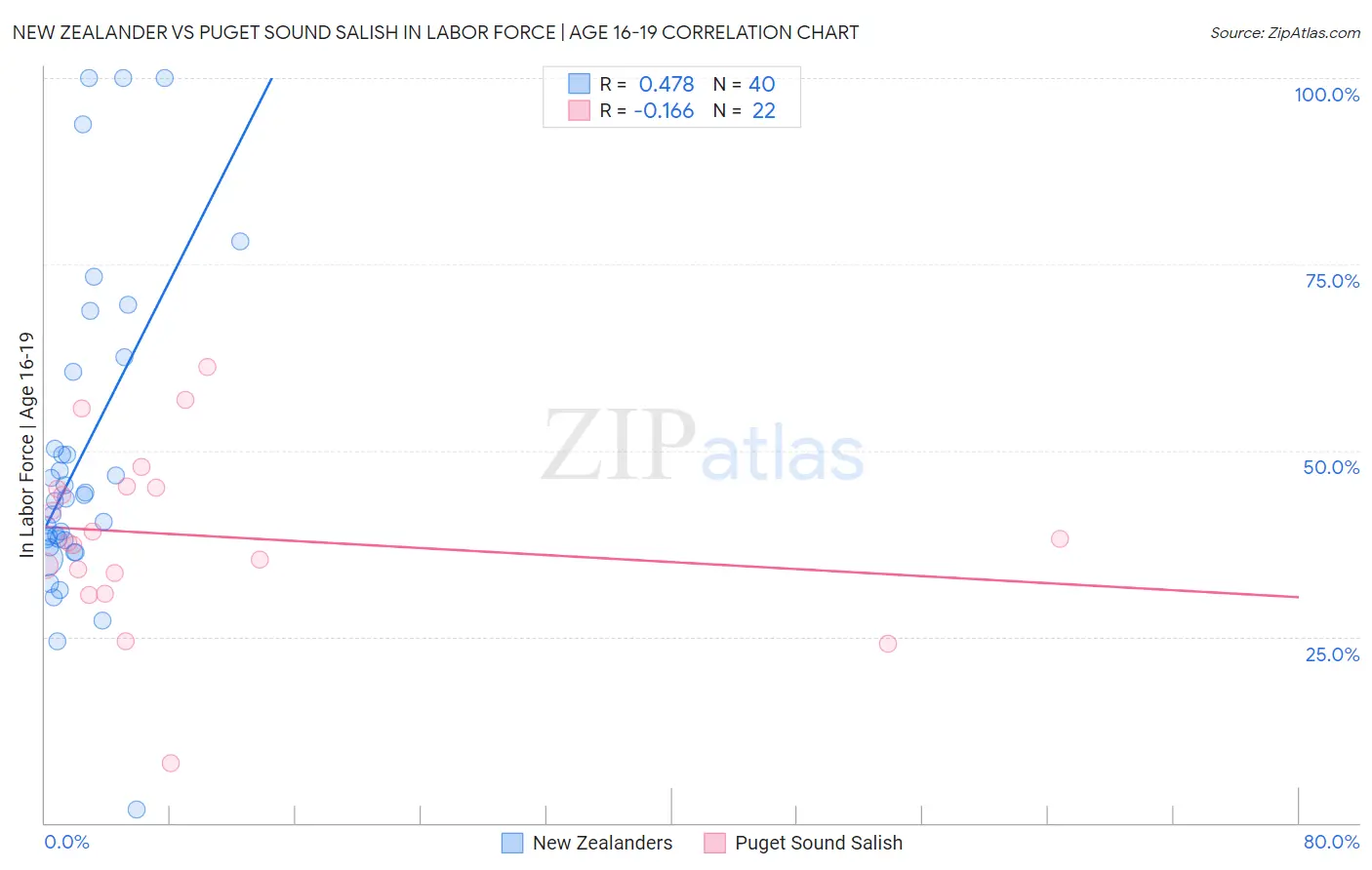 New Zealander vs Puget Sound Salish In Labor Force | Age 16-19