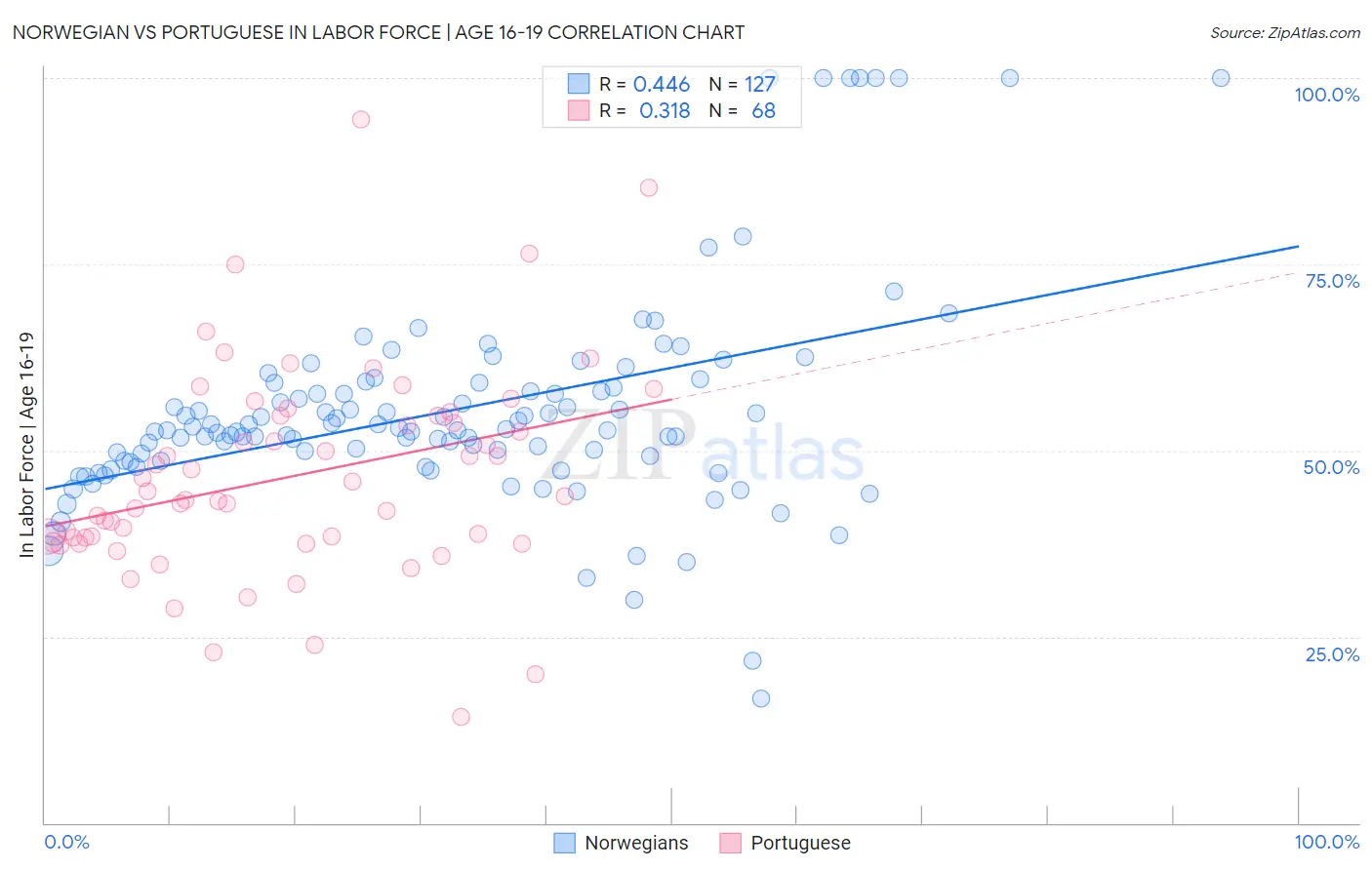 Norwegian vs Portuguese In Labor Force | Age 16-19