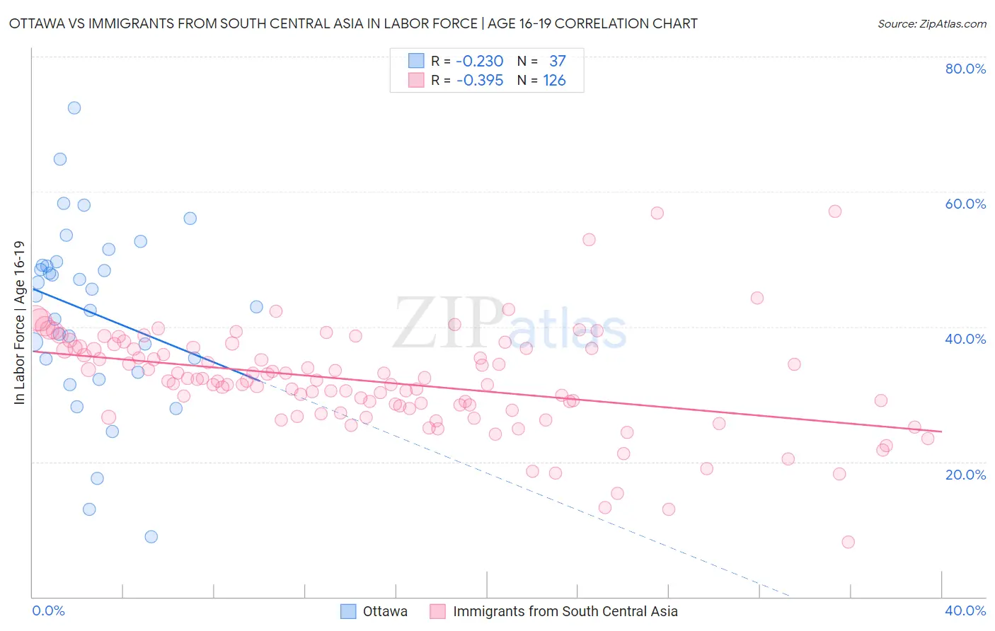 Ottawa vs Immigrants from South Central Asia In Labor Force | Age 16-19