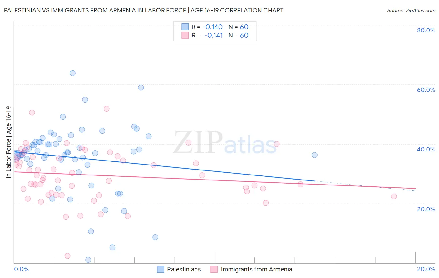 Palestinian vs Immigrants from Armenia In Labor Force | Age 16-19