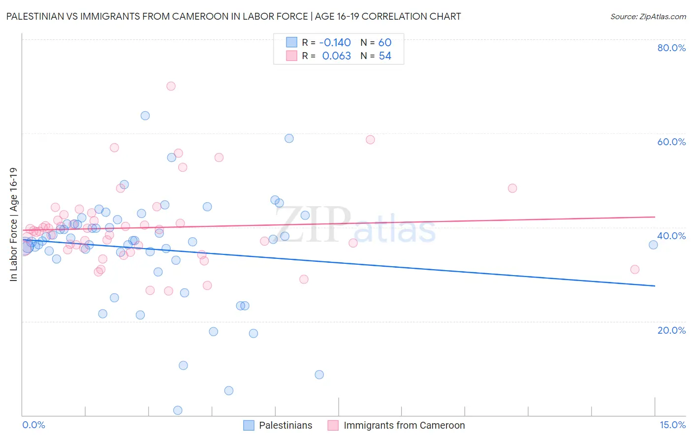 Palestinian vs Immigrants from Cameroon In Labor Force | Age 16-19