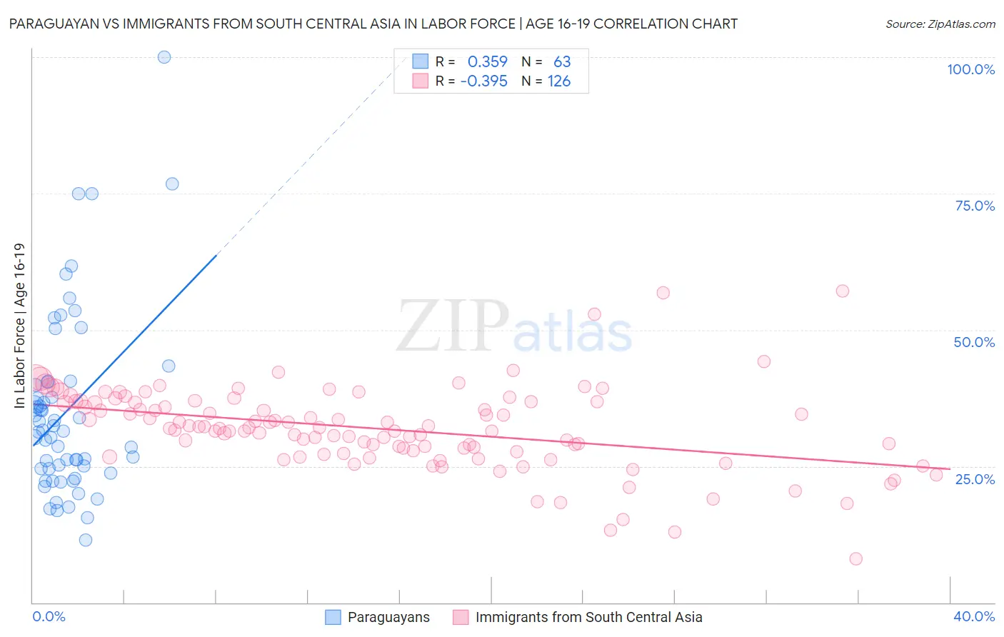 Paraguayan vs Immigrants from South Central Asia In Labor Force | Age 16-19