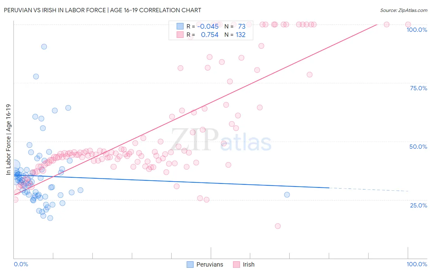 Peruvian vs Irish In Labor Force | Age 16-19