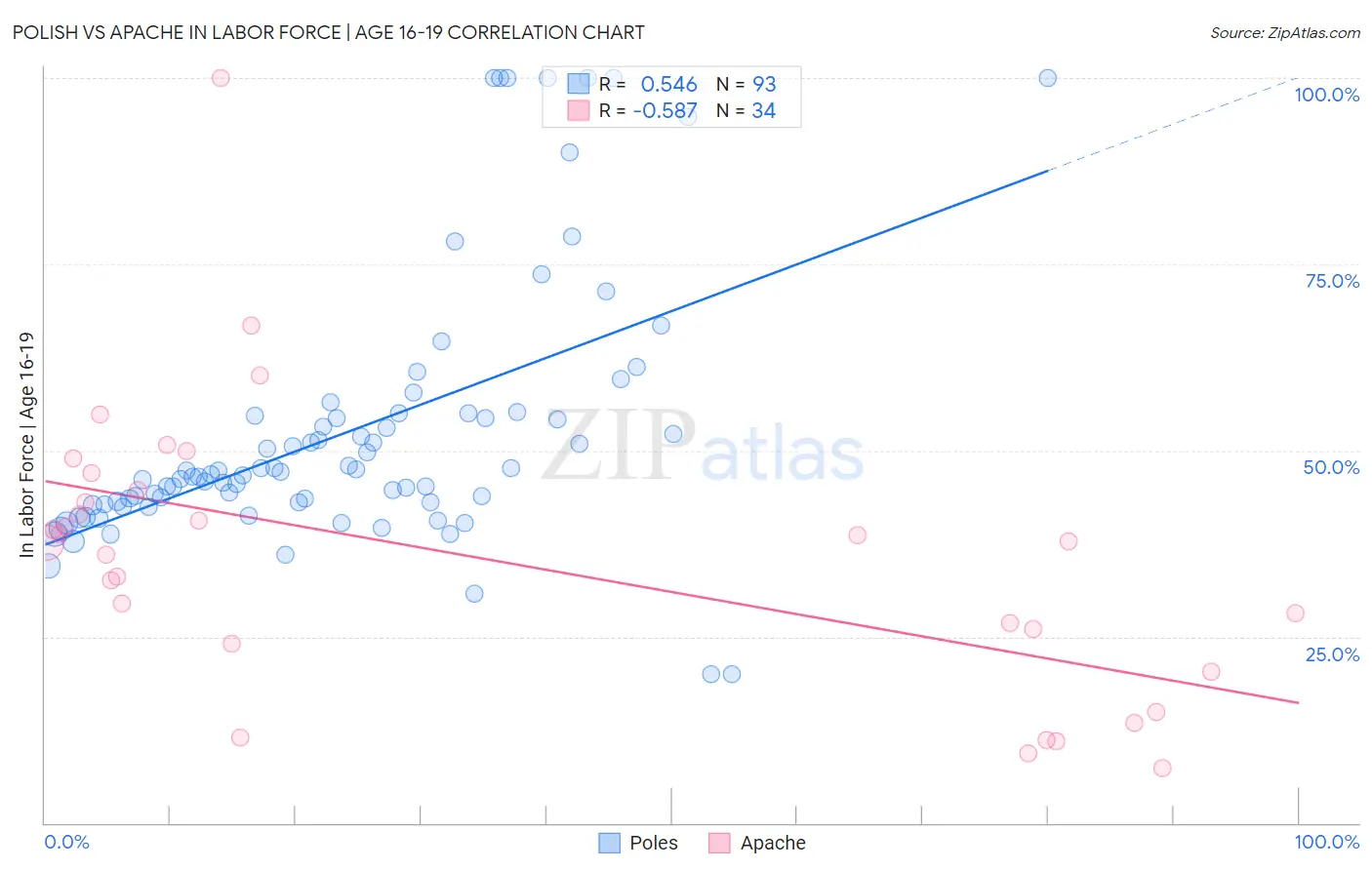 Polish vs Apache In Labor Force | Age 16-19