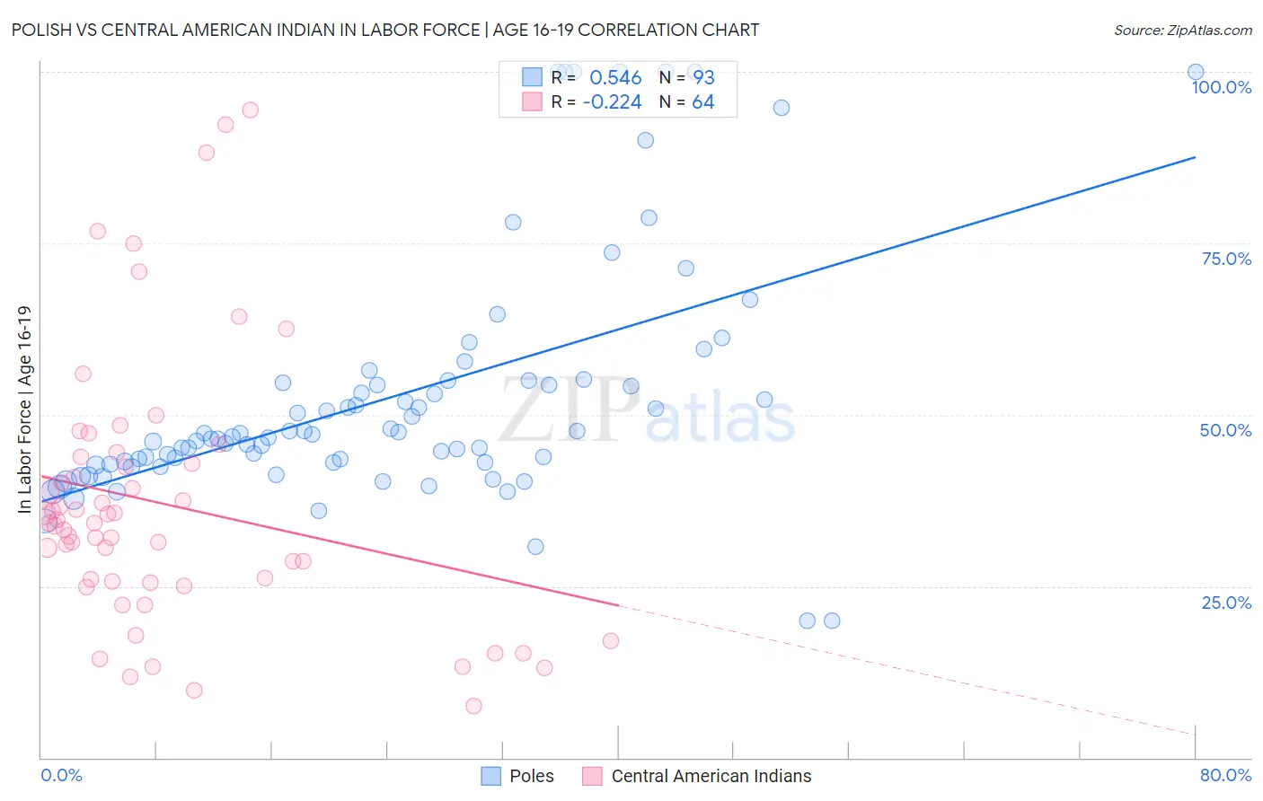 Polish vs Central American Indian In Labor Force | Age 16-19