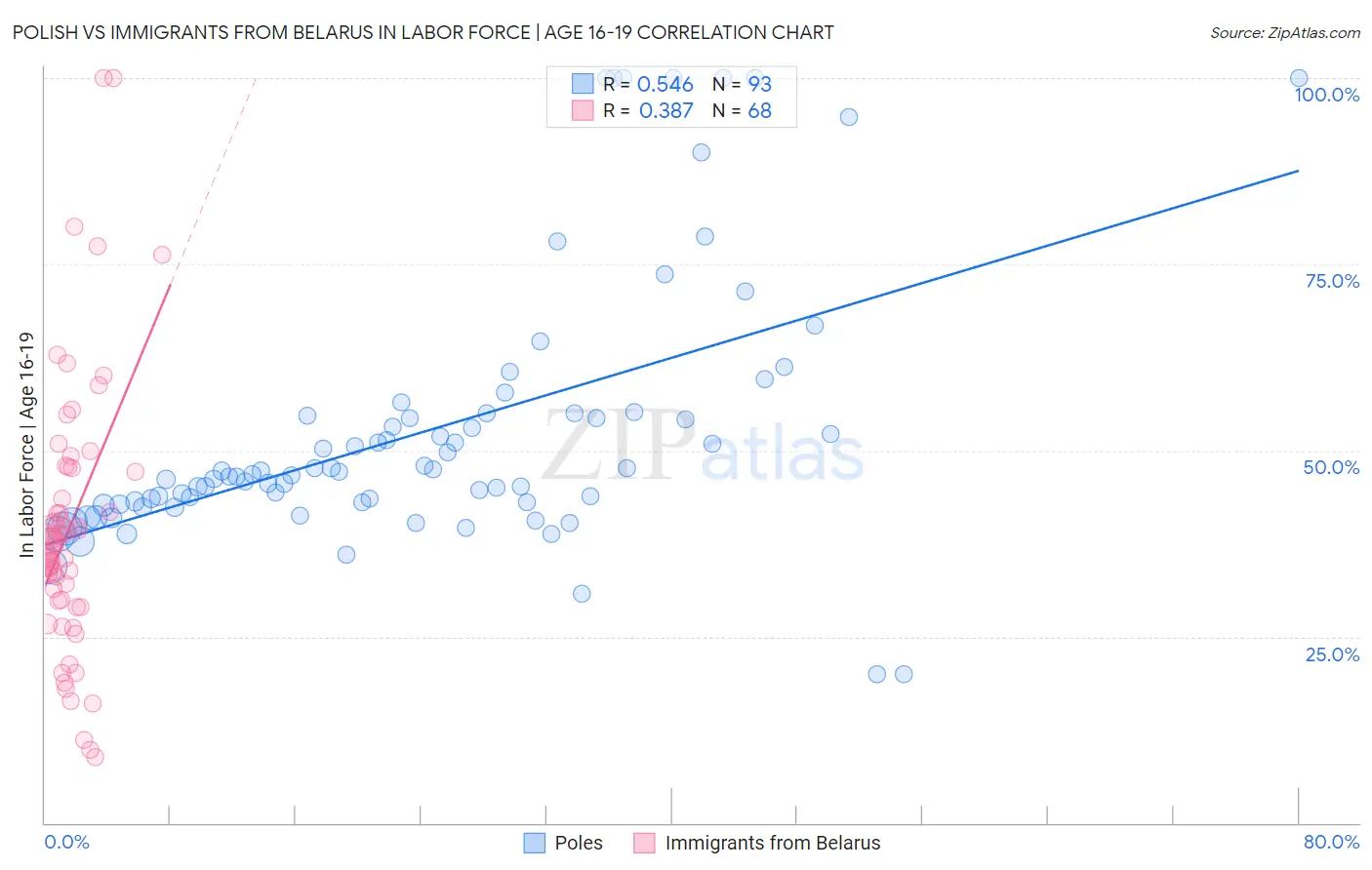 Polish vs Immigrants from Belarus In Labor Force | Age 16-19