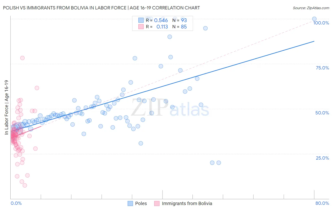 Polish vs Immigrants from Bolivia In Labor Force | Age 16-19