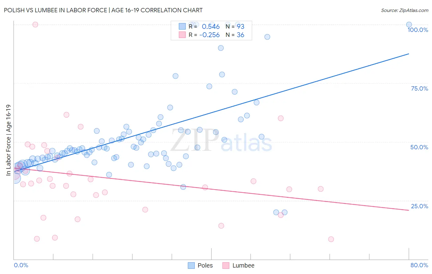 Polish vs Lumbee In Labor Force | Age 16-19