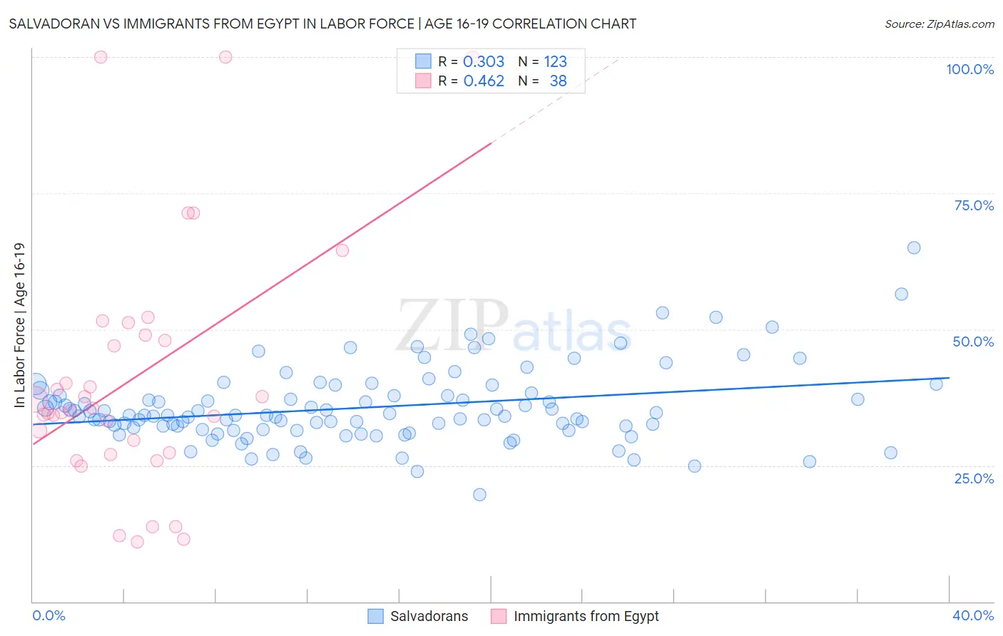 Salvadoran vs Immigrants from Egypt In Labor Force | Age 16-19