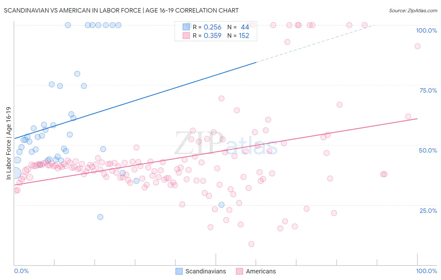 Scandinavian vs American In Labor Force | Age 16-19