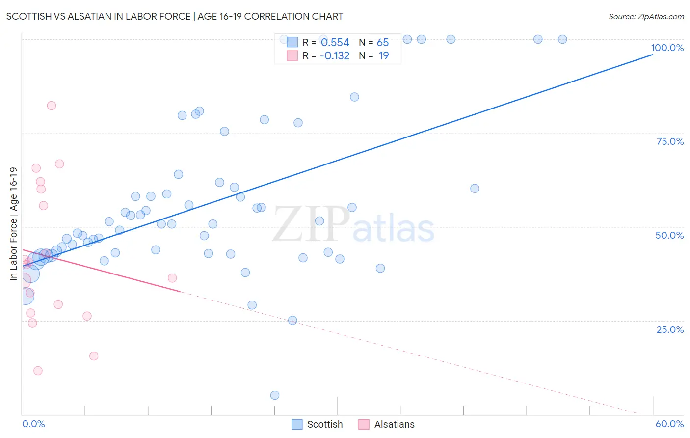 Scottish vs Alsatian In Labor Force | Age 16-19