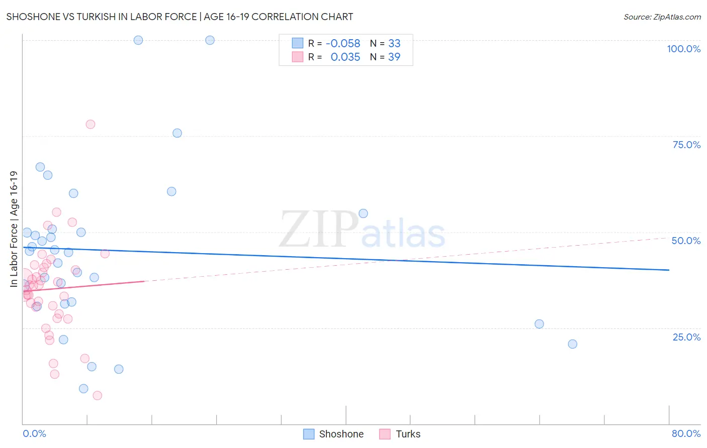 Shoshone vs Turkish In Labor Force | Age 16-19