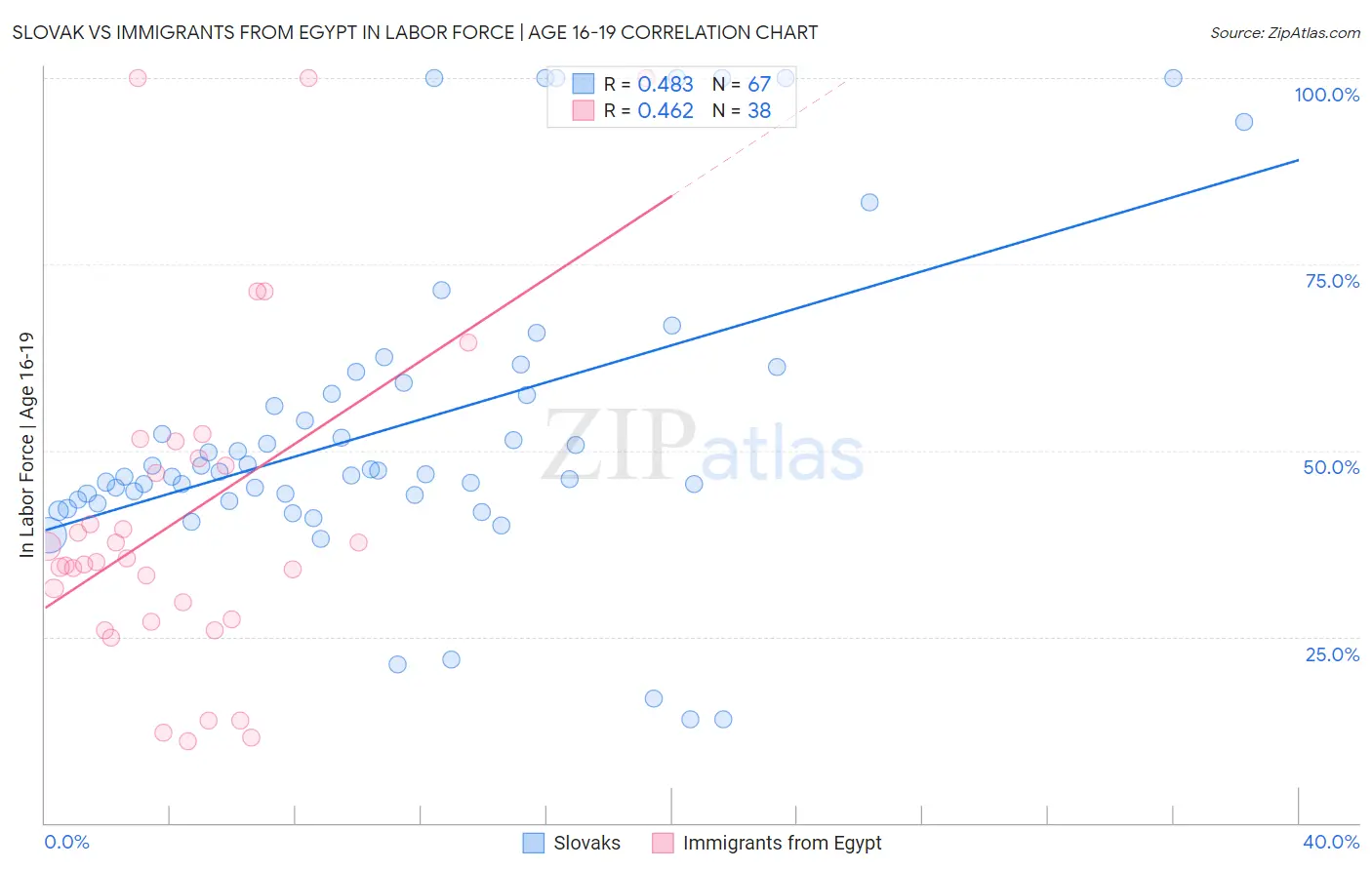 Slovak vs Immigrants from Egypt In Labor Force | Age 16-19