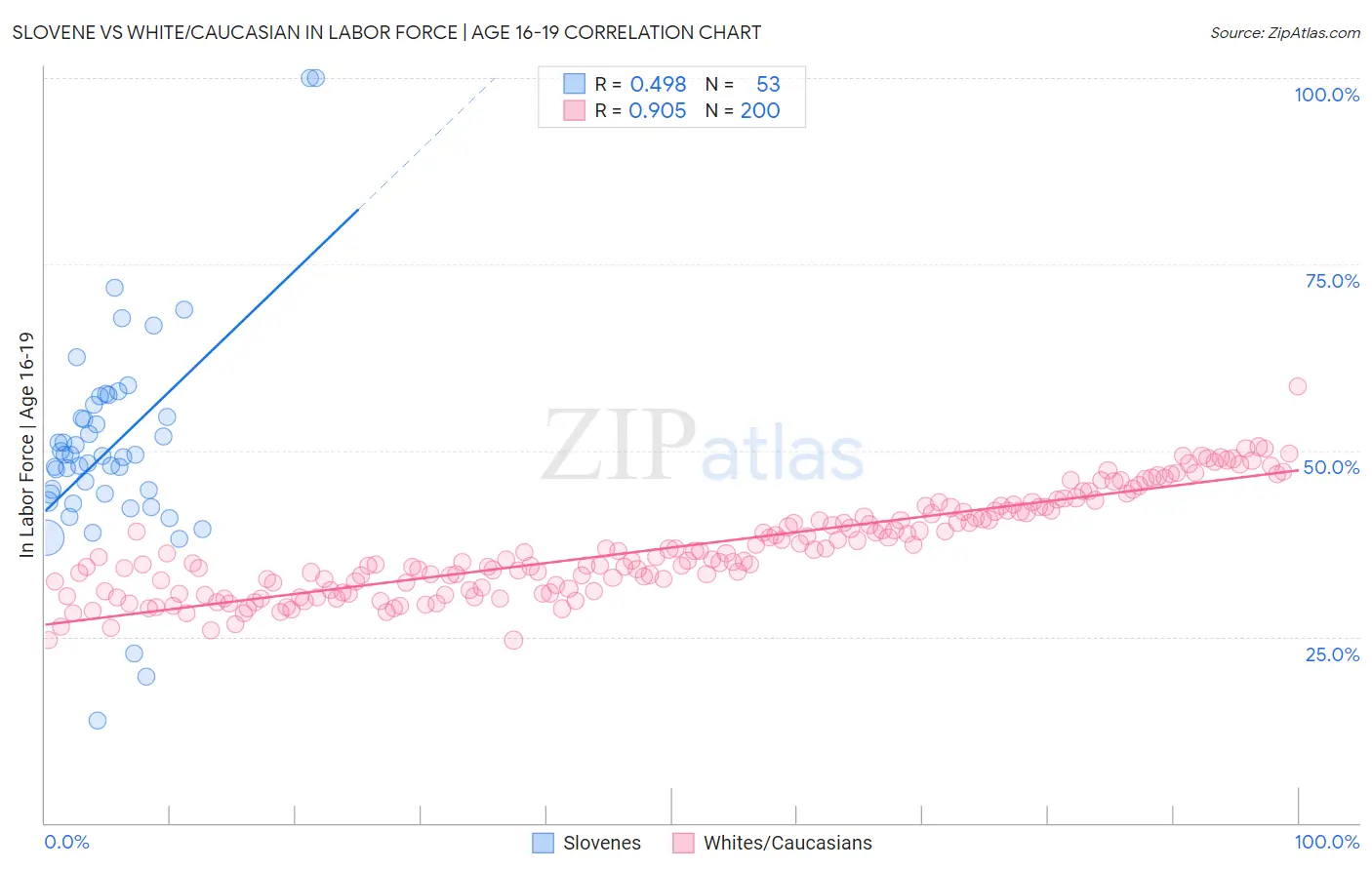 Slovene vs White/Caucasian In Labor Force | Age 16-19