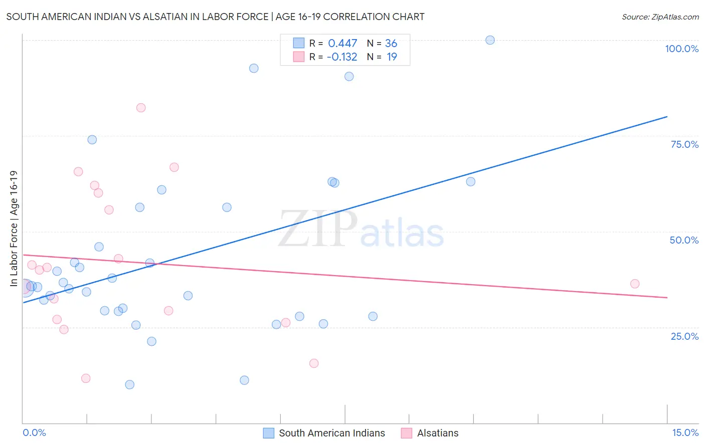 South American Indian vs Alsatian In Labor Force | Age 16-19