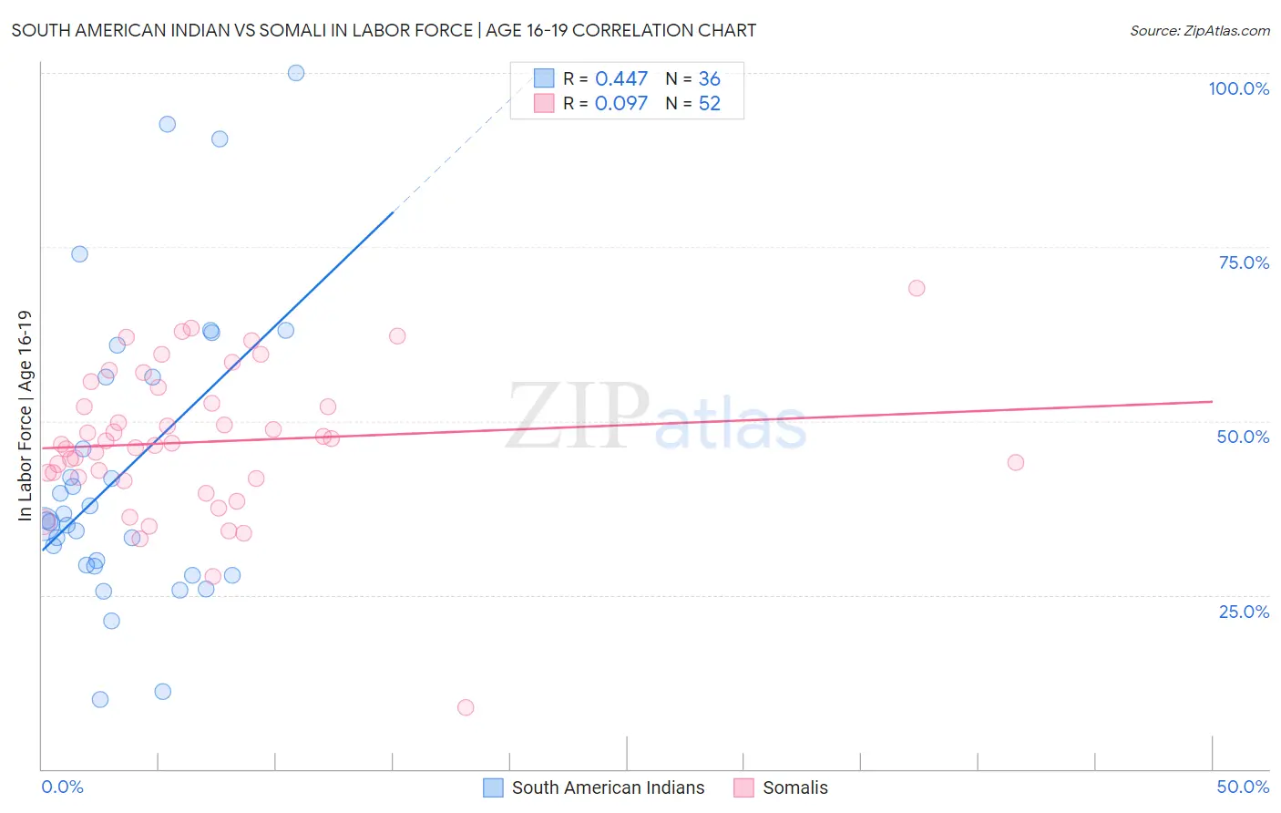 South American Indian vs Somali In Labor Force | Age 16-19