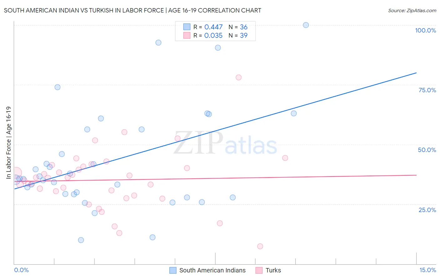 South American Indian vs Turkish In Labor Force | Age 16-19