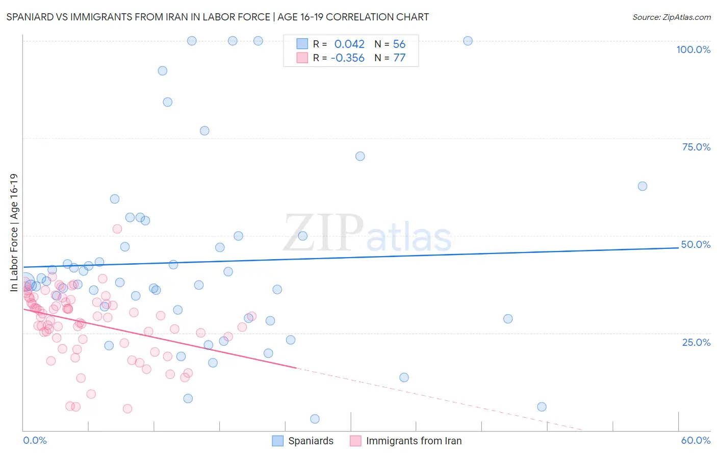 Spaniard vs Immigrants from Iran In Labor Force | Age 16-19