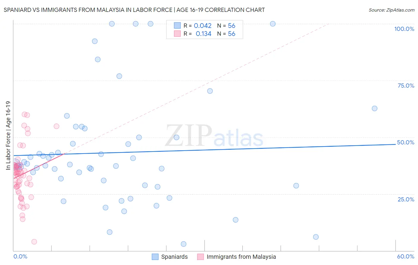 Spaniard vs Immigrants from Malaysia In Labor Force | Age 16-19