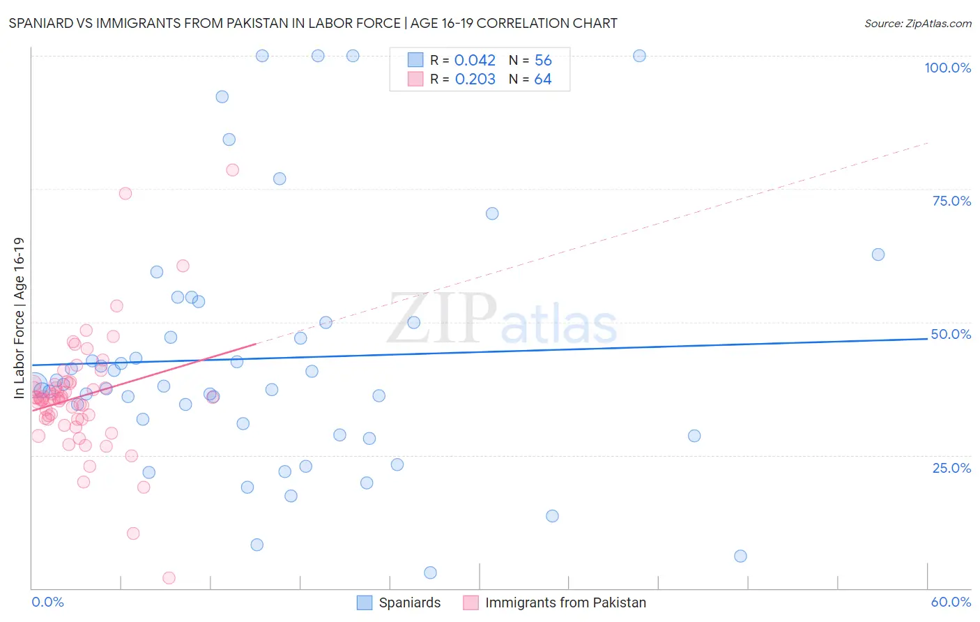 Spaniard vs Immigrants from Pakistan In Labor Force | Age 16-19