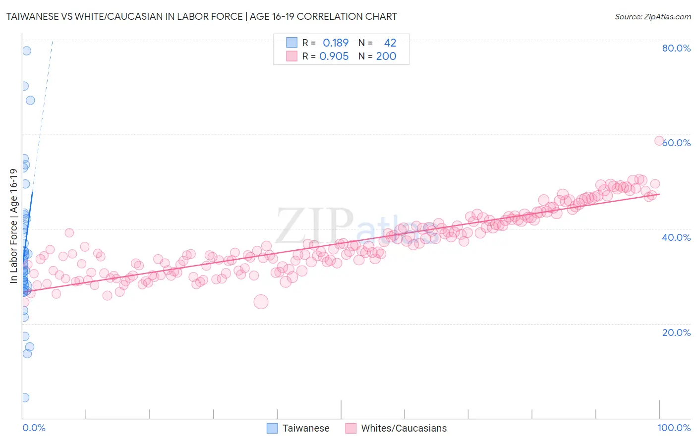 Taiwanese vs White/Caucasian In Labor Force | Age 16-19