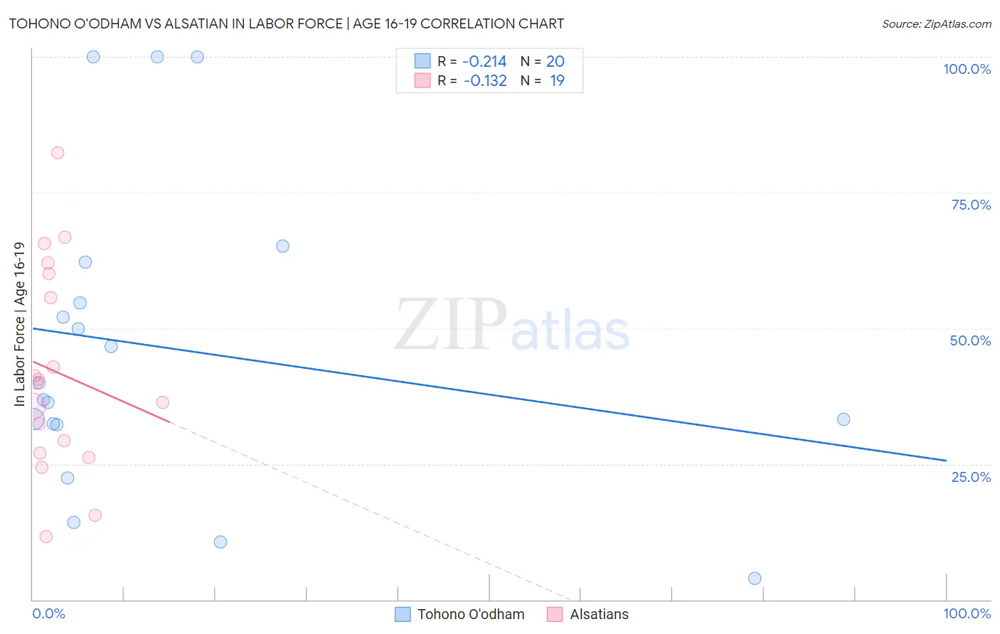 Tohono O'odham vs Alsatian In Labor Force | Age 16-19