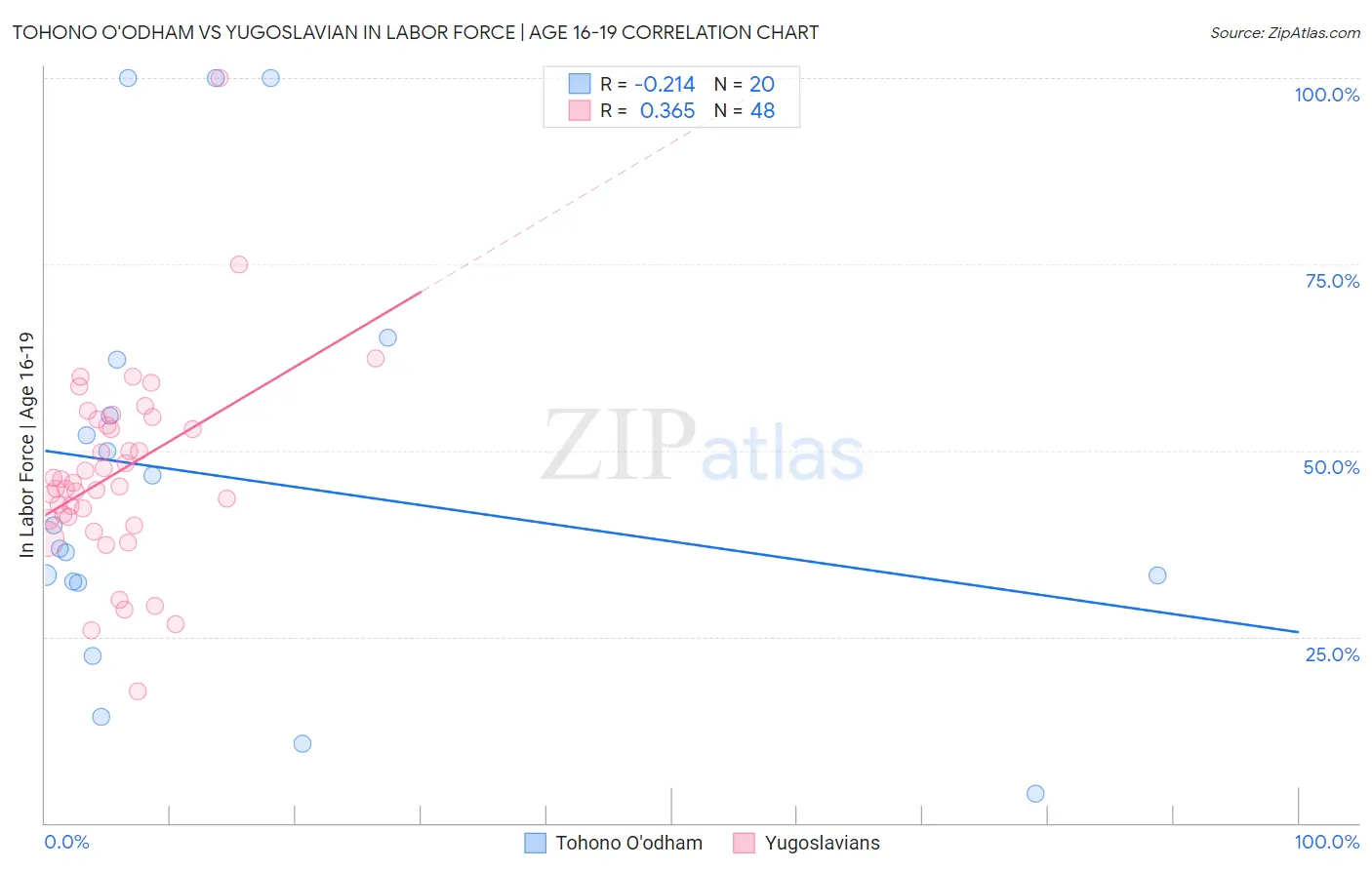 Tohono O'odham vs Yugoslavian In Labor Force | Age 16-19