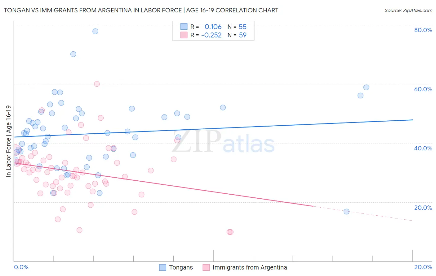 Tongan vs Immigrants from Argentina In Labor Force | Age 16-19