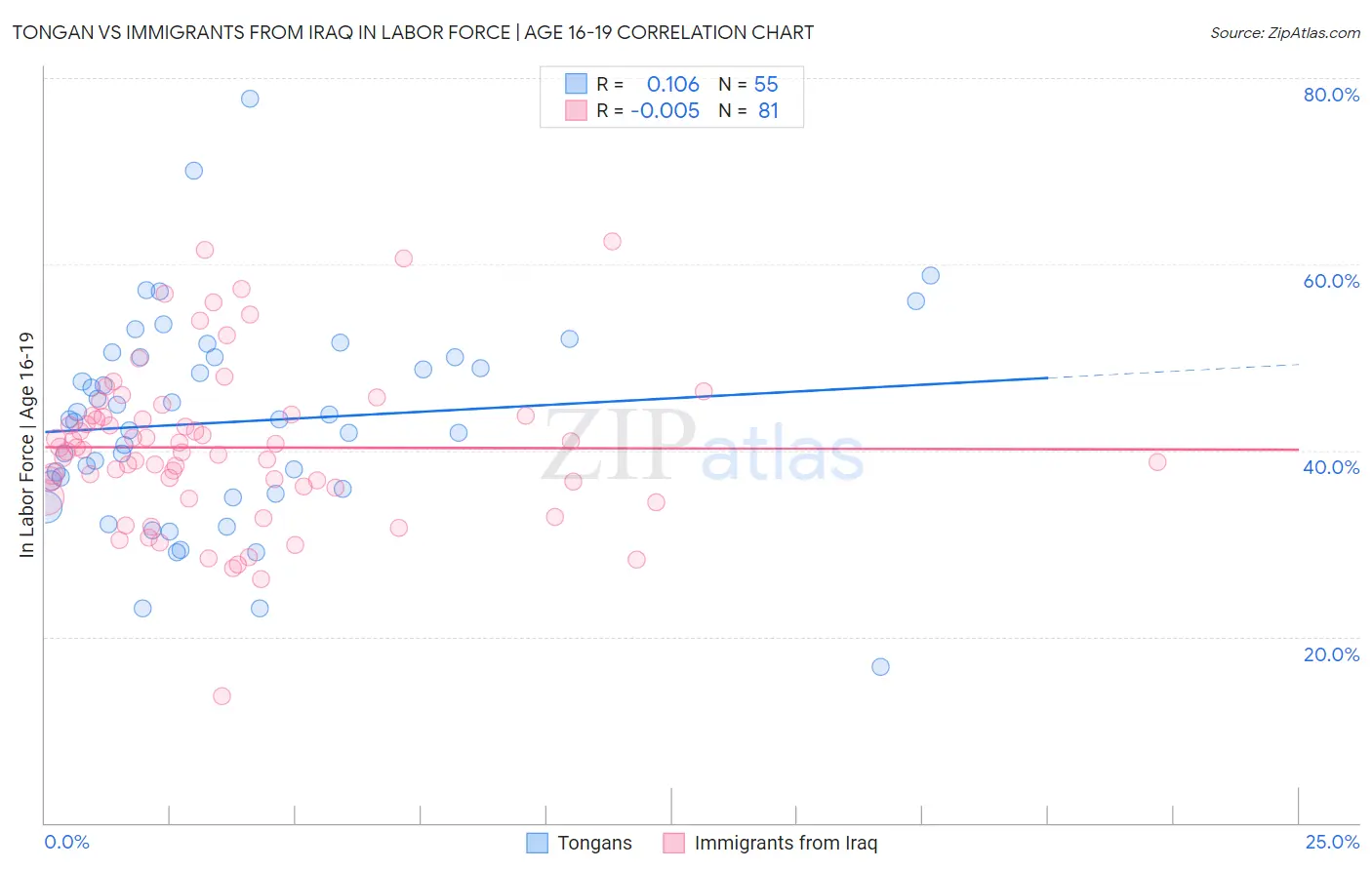 Tongan vs Immigrants from Iraq In Labor Force | Age 16-19