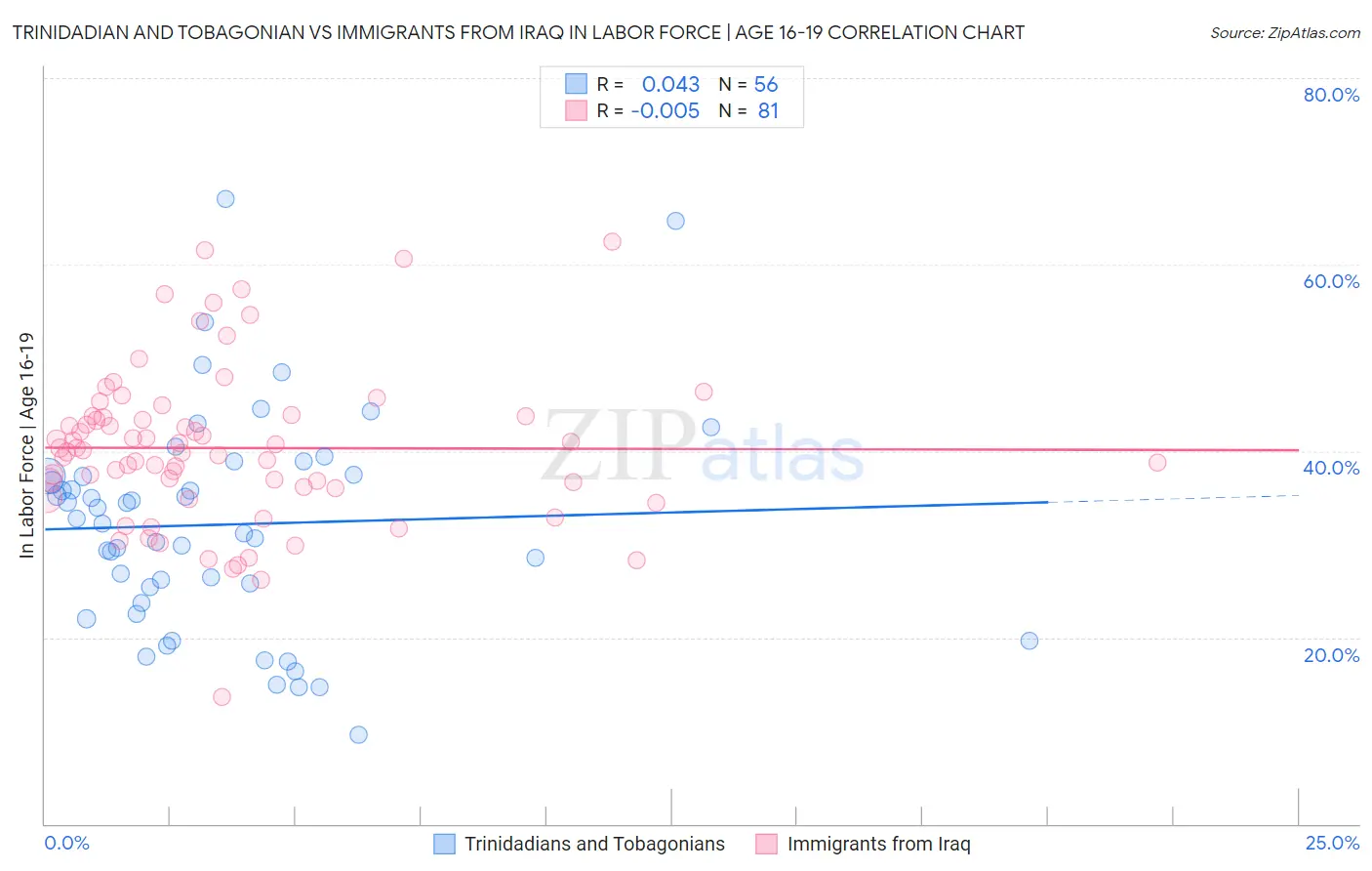 Trinidadian and Tobagonian vs Immigrants from Iraq In Labor Force | Age 16-19