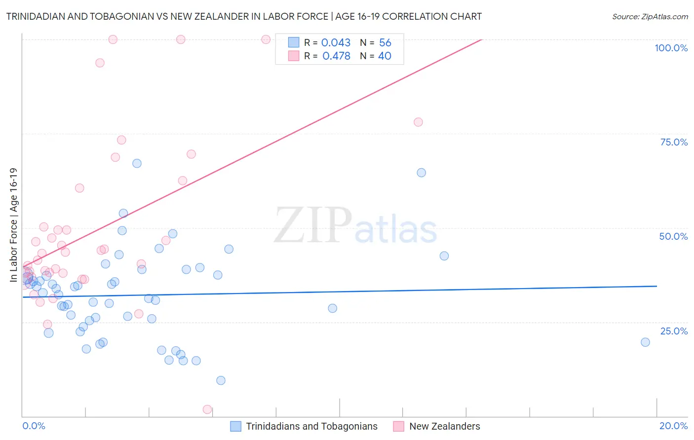 Trinidadian and Tobagonian vs New Zealander In Labor Force | Age 16-19