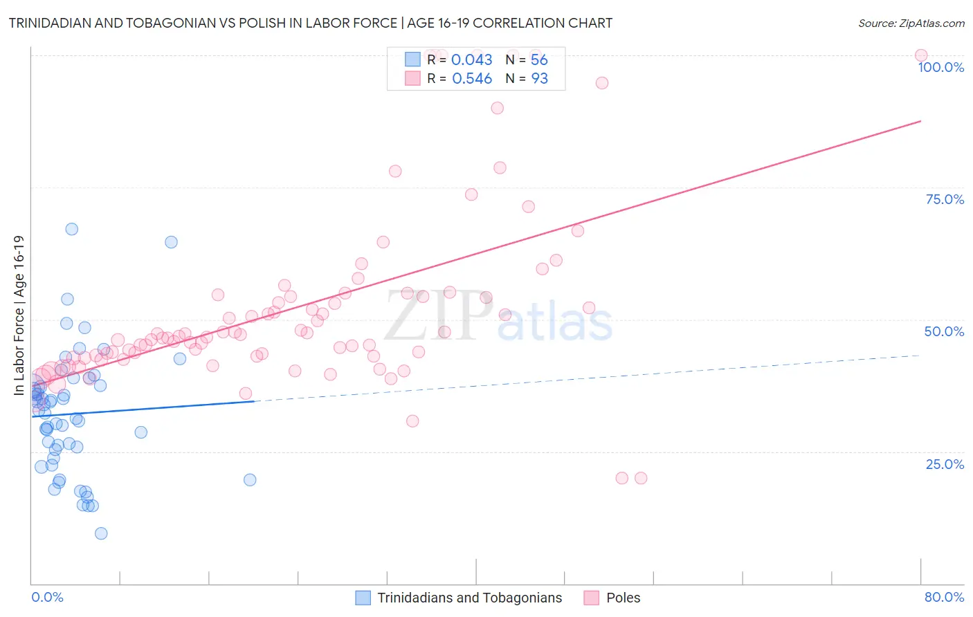 Trinidadian and Tobagonian vs Polish In Labor Force | Age 16-19