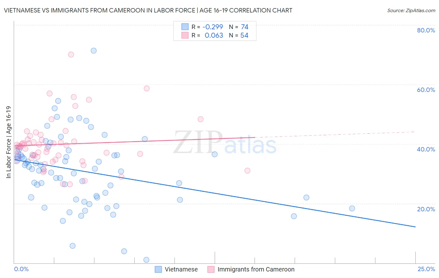 Vietnamese vs Immigrants from Cameroon In Labor Force | Age 16-19