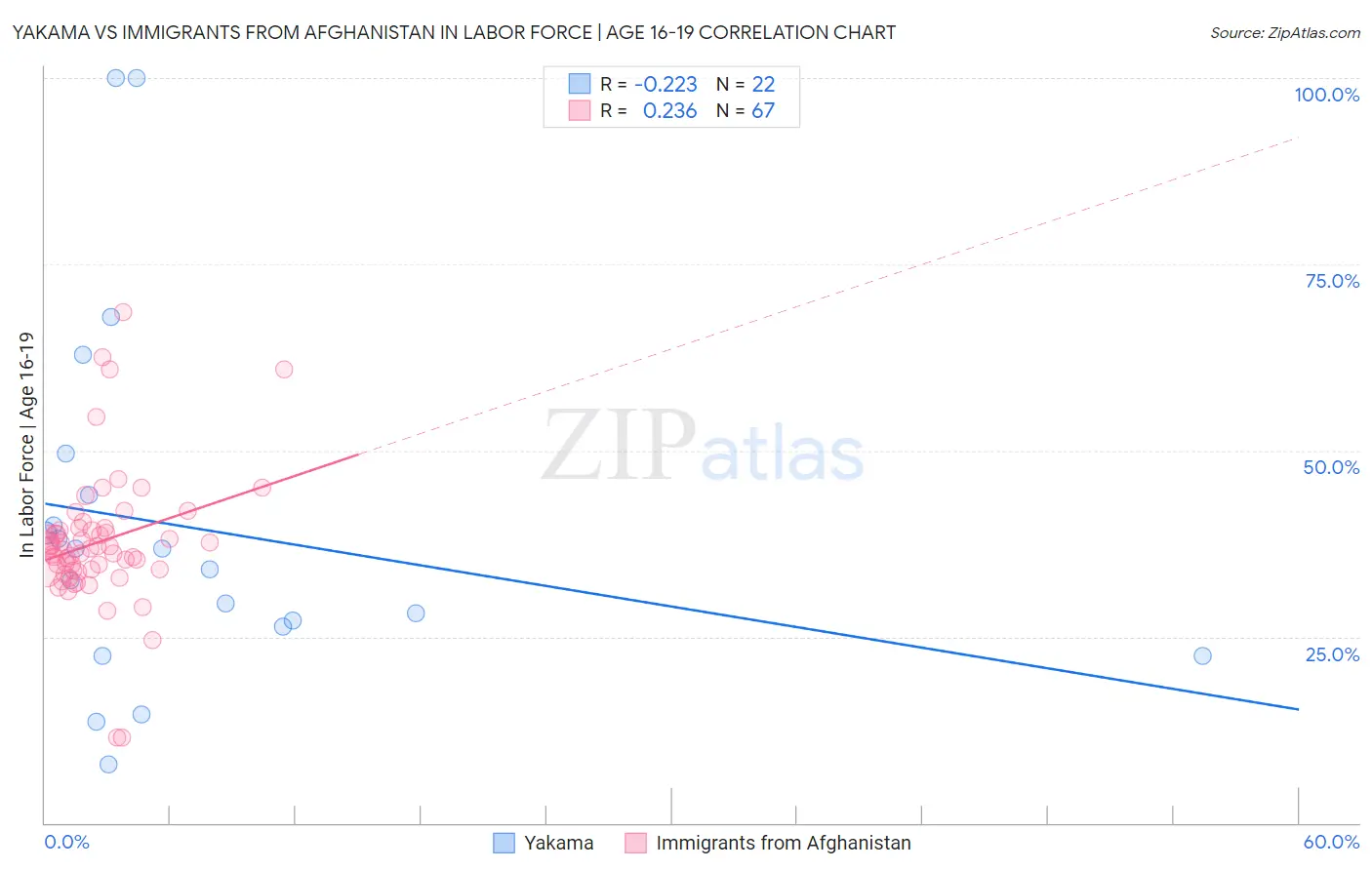 Yakama vs Immigrants from Afghanistan In Labor Force | Age 16-19