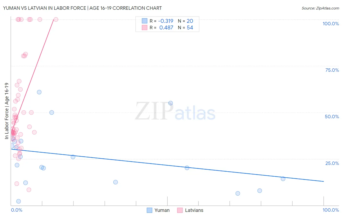 Yuman vs Latvian In Labor Force | Age 16-19