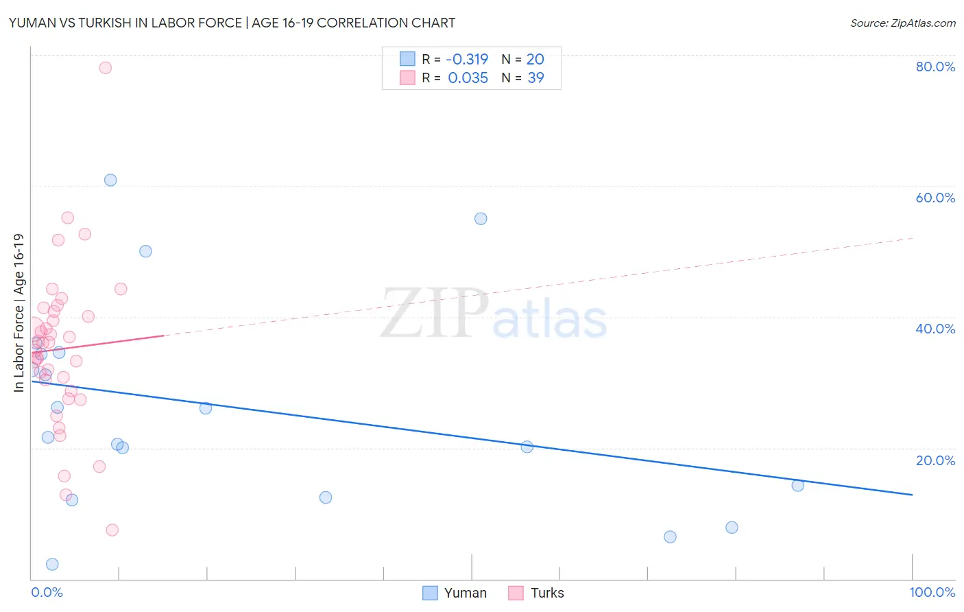 Yuman vs Turkish In Labor Force | Age 16-19